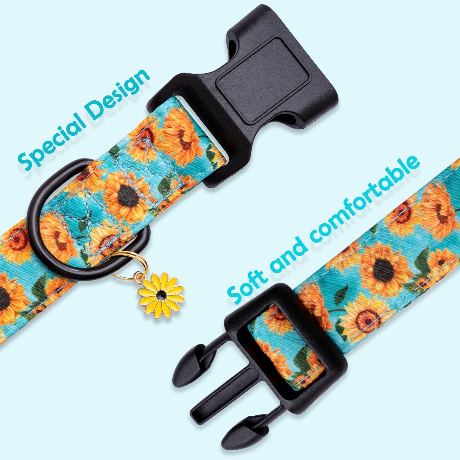 Faygarsle Dog Collar For Small Medium Large Dogs Cute Light Green Puppy Collars For Female Dogs Sunflower Patterned Pet Collars